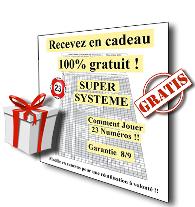 Gratuit, recevez un super système 23 numéros pour jouer au Keno 100% gratuit. Garantie 8 sur 9 !! Avec 99,98% d'économie sur la mise !